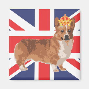 The Queen's Corgi with Crown and Union Jack Magnet