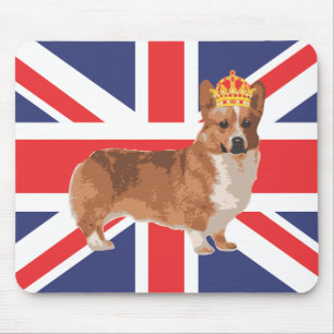 The Queen's Corgi with Crown and Union Jack Mouse Pad