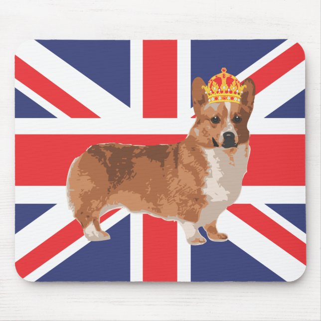 The Queen's Corgi with Crown and Union Jack Mouse Pad (Front)