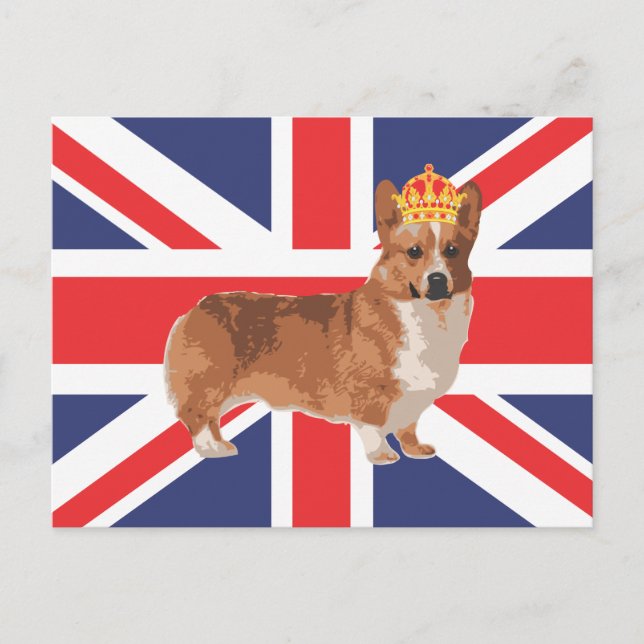 The Queen's Corgi with Crown and Union Jack Postcard (Front)