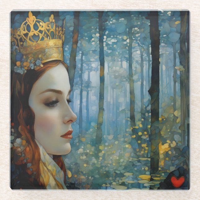 The Queen's Lost Heart Fairytale Portrait Glass Coaster (Front)