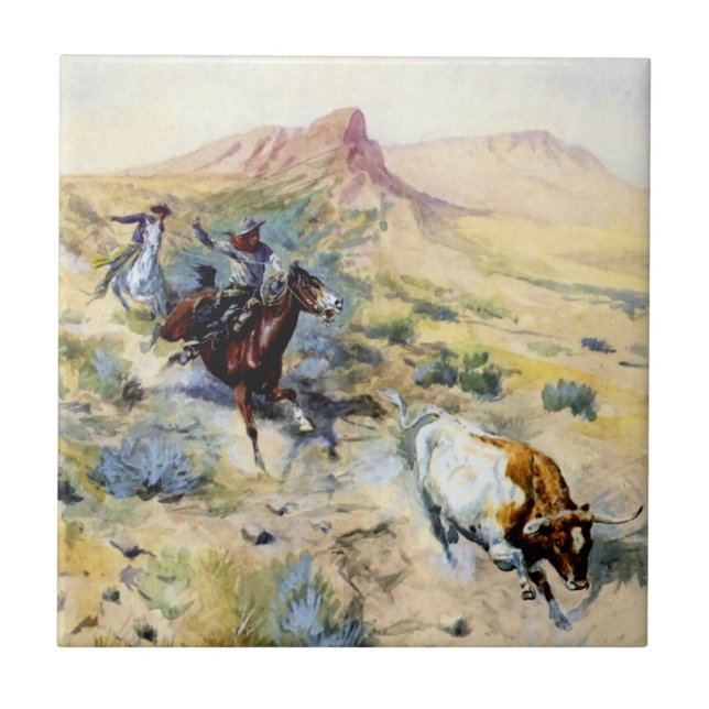 “The Quitter” Western Art by Charles M Russell Ceramic Tile (Front)