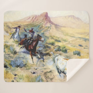 “The Quitter” Western Art by Charles M Russell Sherpa Blanket
