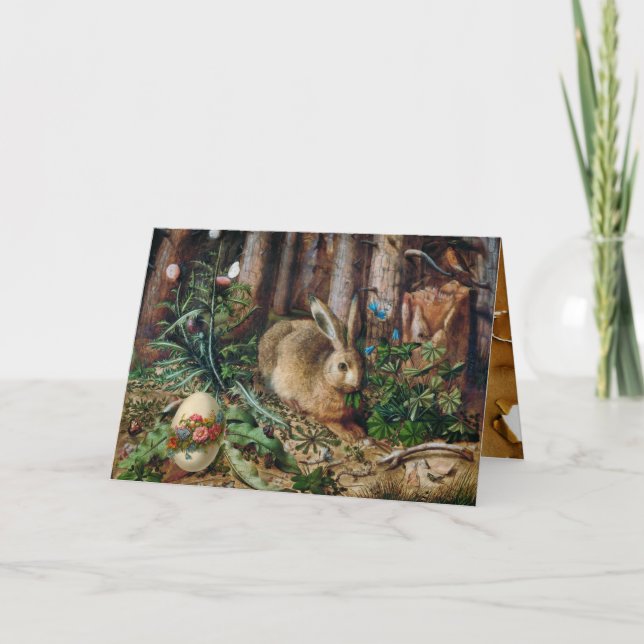 THE RABBIT IN WOODLAND,  EASTER EGGS WITH FLOWERS HOLIDAY CARD (Front)