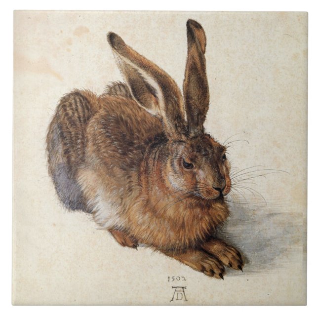 THE RABBIT ( Young Hare ) by Albrecht Durer Ceramic Tile (Front)