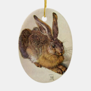THE RABBIT ( Young Hare ) EASTER EGGS WITH FLOWERS Ceramic Ornament