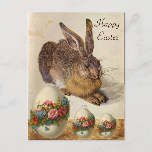 THE RABBIT ( Young Hare ) EASTER EGGS WITH FLOWERS Holiday Postcard (Front)