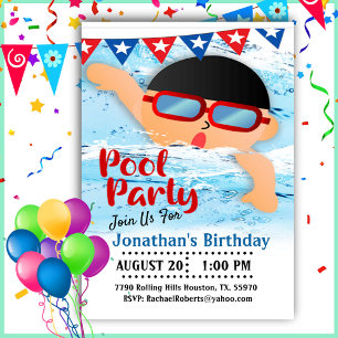 The Race Is On Boys Birthday Pool Party   Invitation