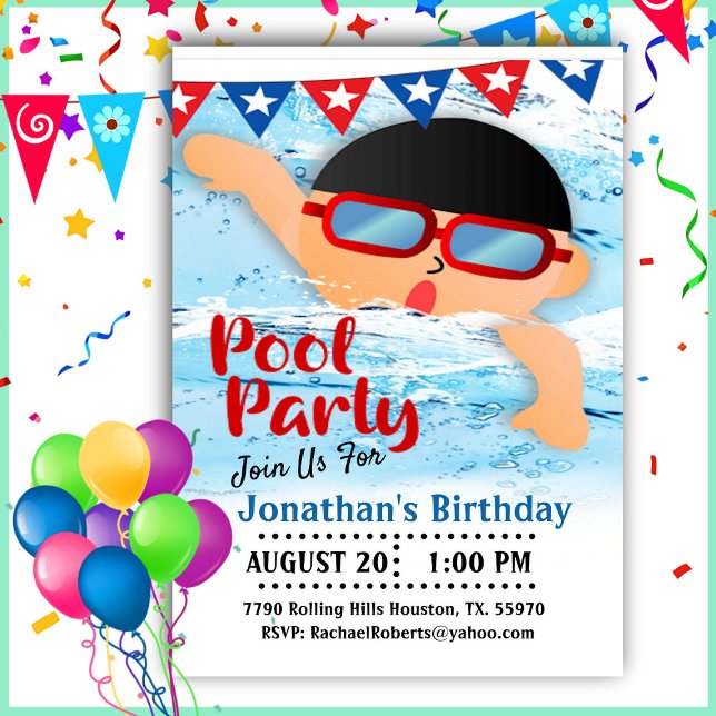 The Race Is On Boys Birthday Pool Party   Invitation (Creator Uploaded)