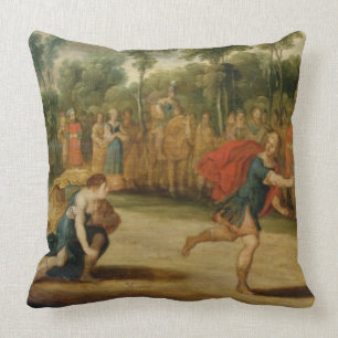 The Race of Atalanta and Hippomenes (oil on panel) Cushion