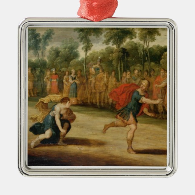 The Race of Atalanta and Hippomenes (oil on panel) Metal Ornament (Front)