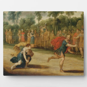 The Race of Atalanta and Hippomenes (oil on panel) Plaque