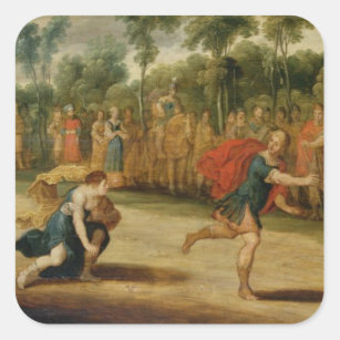 The Race of Atalanta and Hippomenes (oil on panel) Square Sticker
