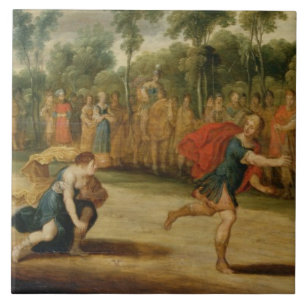 The Race of Atalanta and Hippomenes (oil on panel) Tile