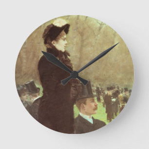 The Races at Auteuil, Paris (oil on canvas) Round Clock