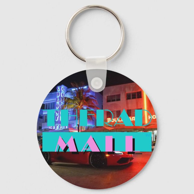 The Rad Mall "MIAMI: Nights" Button-style Keychain (Front)