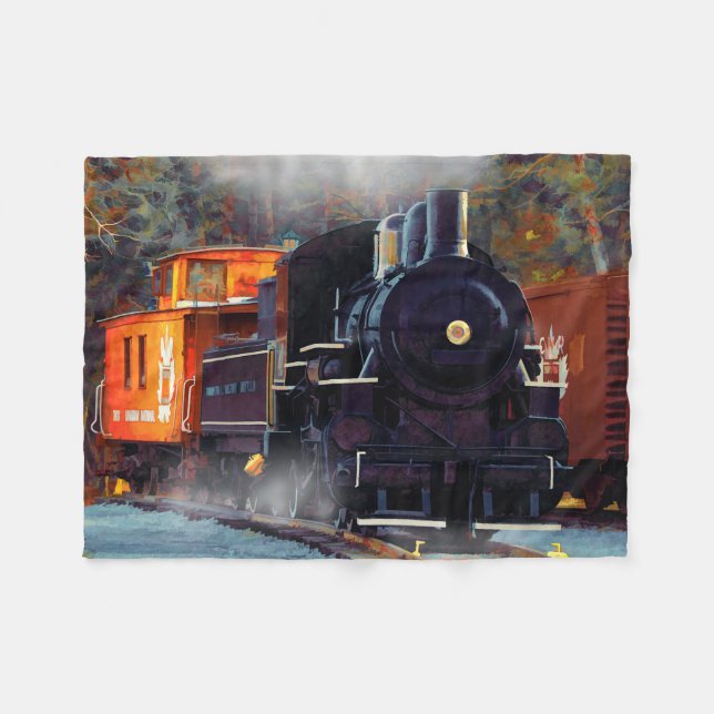 The Rail Yard  -  Steam Train Fleece Blanket (Front (Horizontal))