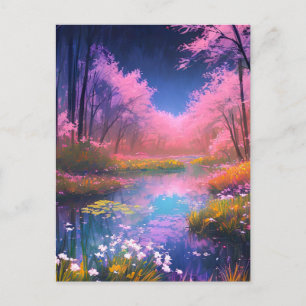 The Rainbow-Coloured Swamp in the Enchanting Fores Postcard