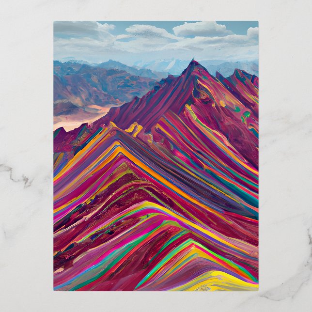 The Rainbow Mountains, also known as Montañas de S Foil Holiday Postcard (Front)