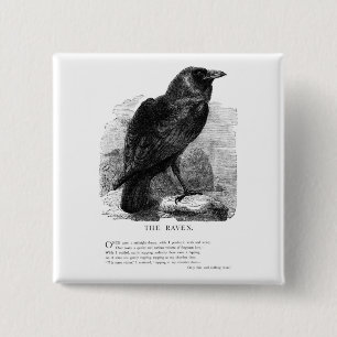 The Raven by Edgar Allen Poe 15 Cm Square Badge