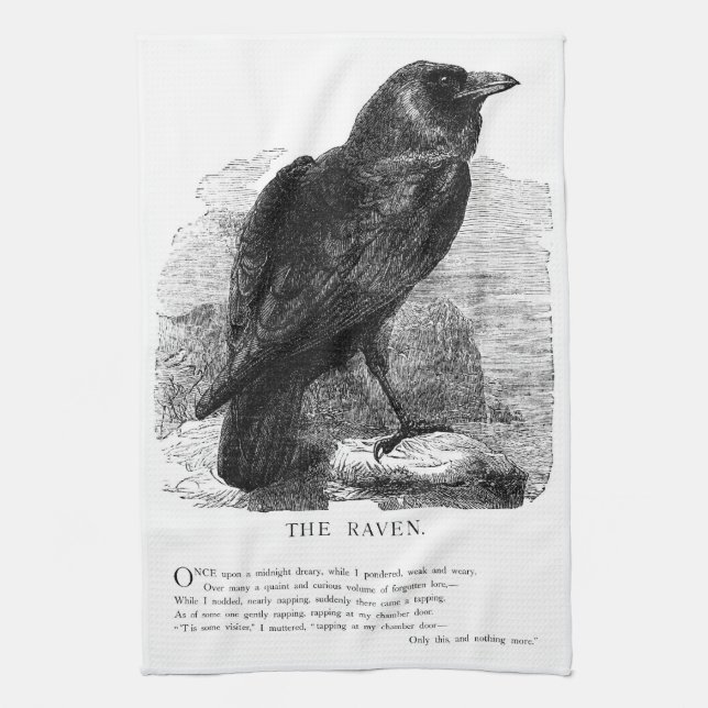 The Raven by Edgar Allen Poe Tea Towel (Vertical)
