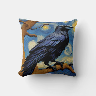 The Raven in an Old Oak Tree Starry Night Cushion