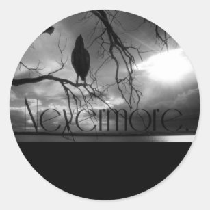The Raven - Nevermore Sunbeams & Tree B&W Classic Round Sticker