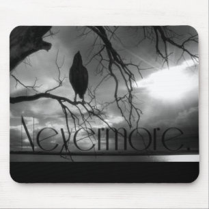 The Raven - Nevermore Sunbeams & Tree B&W Mouse Pad