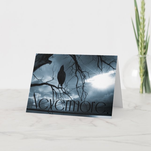 The Raven - Nevermore Sunbeams & Tree Blue Card (Front)