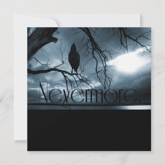 The Raven - Nevermore Sunbeams & Tree Blue Invitation (Front)