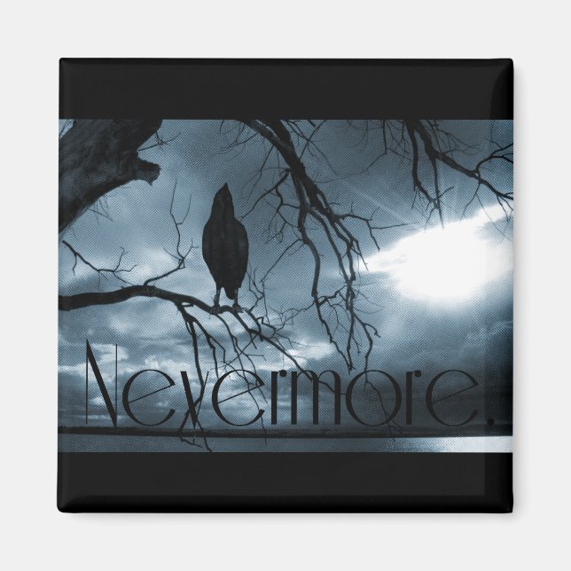 The Raven - Nevermore Sunbeams & Tree Blue Magnet (Front)