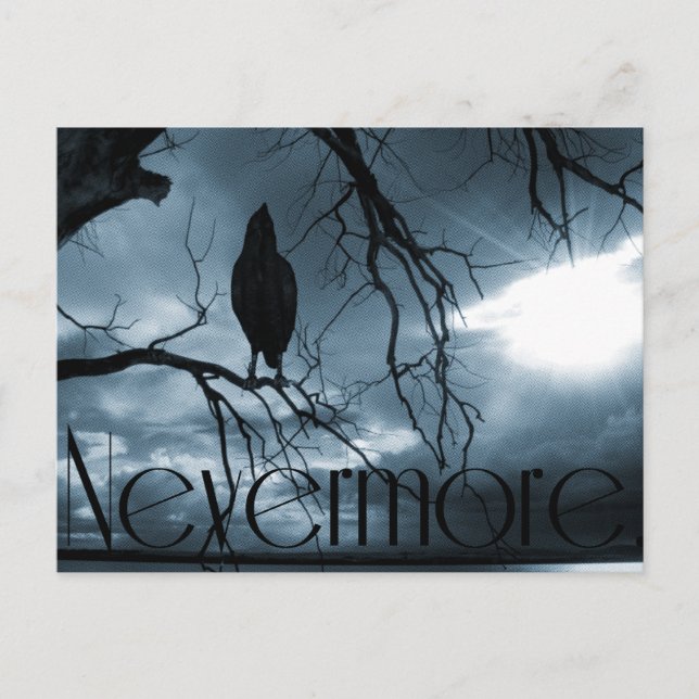 The Raven - Nevermore Sunbeams & Tree Blue Postcard (Front)