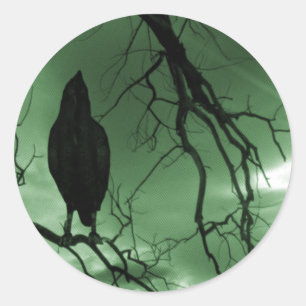 The Raven - Nevermore Sunbeams Tree - Green Classic Round Sticker