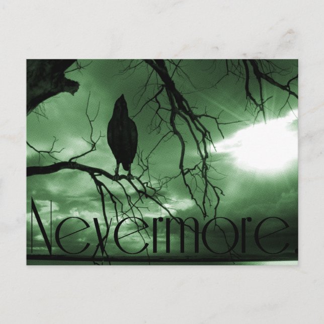 The Raven - Nevermore Sunbeams Tree - Green Postcard (Front)