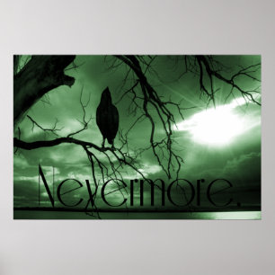 The Raven - Nevermore Sunbeams Tree - Green Poster