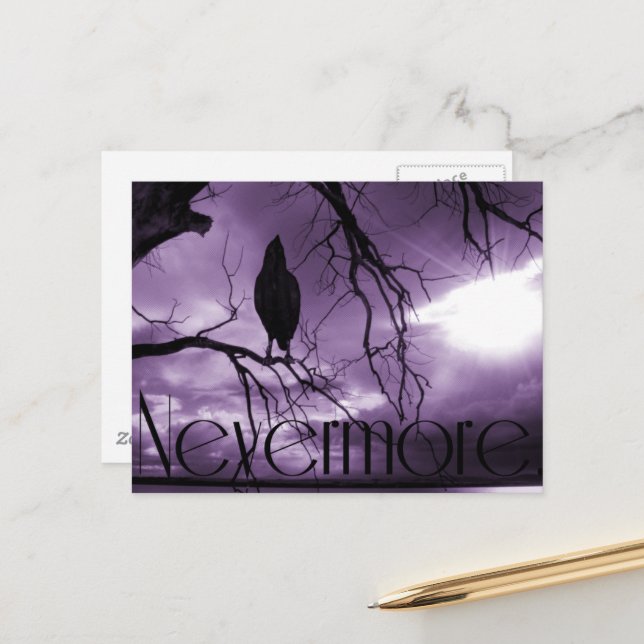 The Raven - Nevermore Sunbeams & Tree Postcard (Front/Back In Situ)