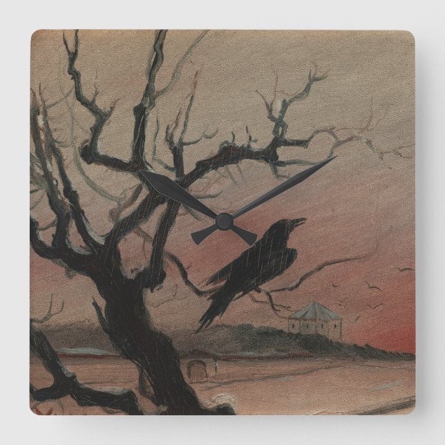 The Raven of Karlstejn, 1882 Square Wall Clock (Front)