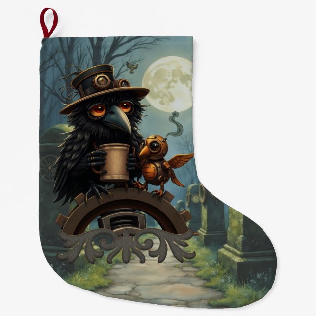 The raven powered by Coffee Large Christmas Stocking (Front)