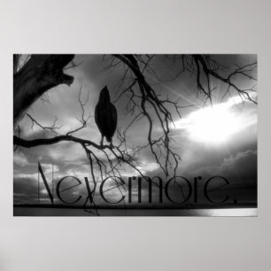 The Raven Print - Nevermore Sunbeams Tree B&W