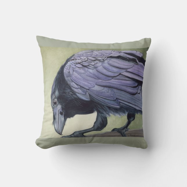 The Raven Throw Pillow Black Crow Diablo Art Piece (Front)
