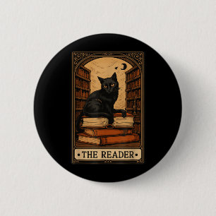The Reader Black Cat Book Reading Halloween Tarot 6 Cm Round Badge