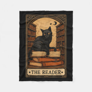 The Reader Black Cat Book Reading Halloween Tarot Fleece Blanket