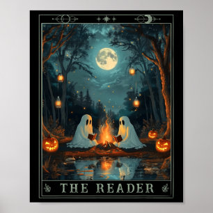 The Reader Bookish Cute Spooky Ghost Reading Book  Poster