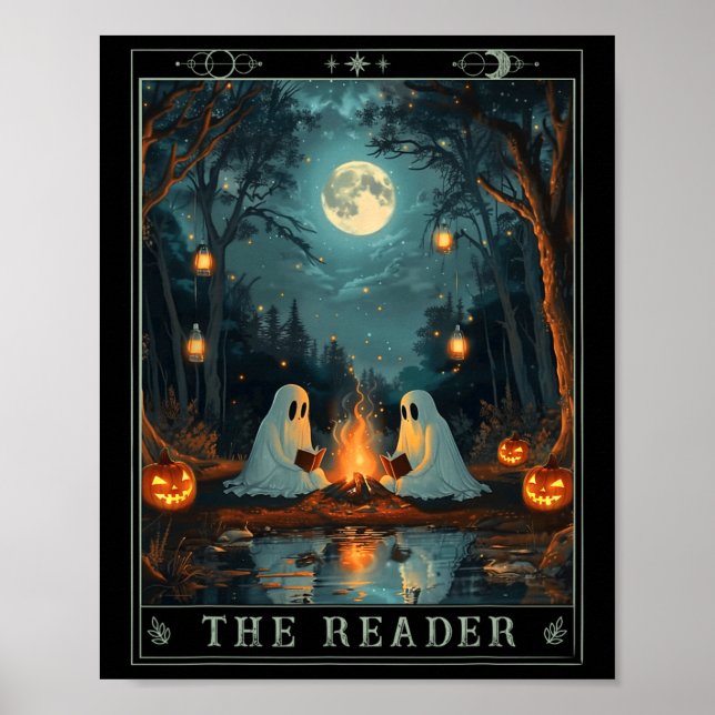 The Reader Bookish Cute Spooky Ghost Reading Book  Poster (Front)