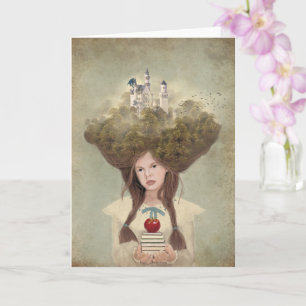 The Reader romantic young girl with books art Card