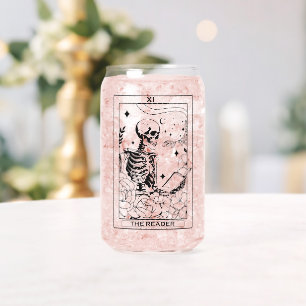 "The Reader" Skeleton Tarot Card Can Glass