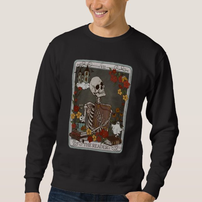 The Reader Tarot Card Bookish Skeleton Librarian B Sweatshirt (Front)