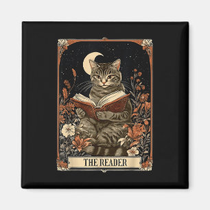 The Reader Tarot Card Cat Reading Book Floral Moon Magnet