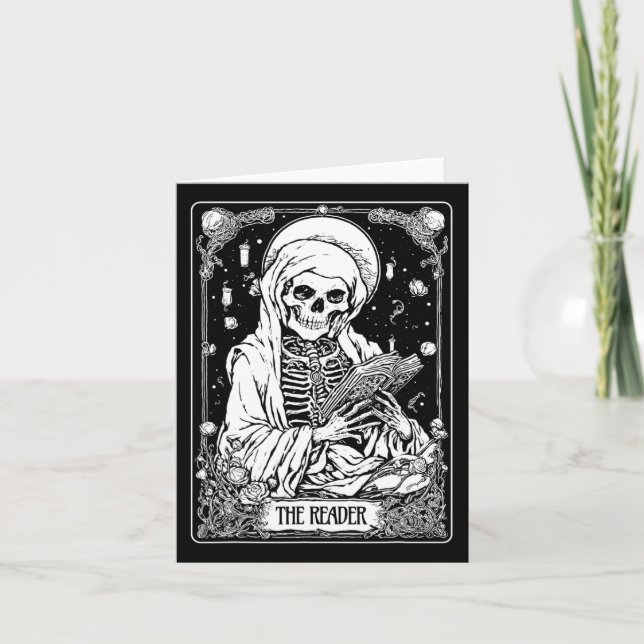 The Reader Tarot Card Skeleton Bookish Halloween S (Front)