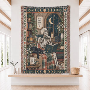The Reader Tarot Card Woven Throw Blanket